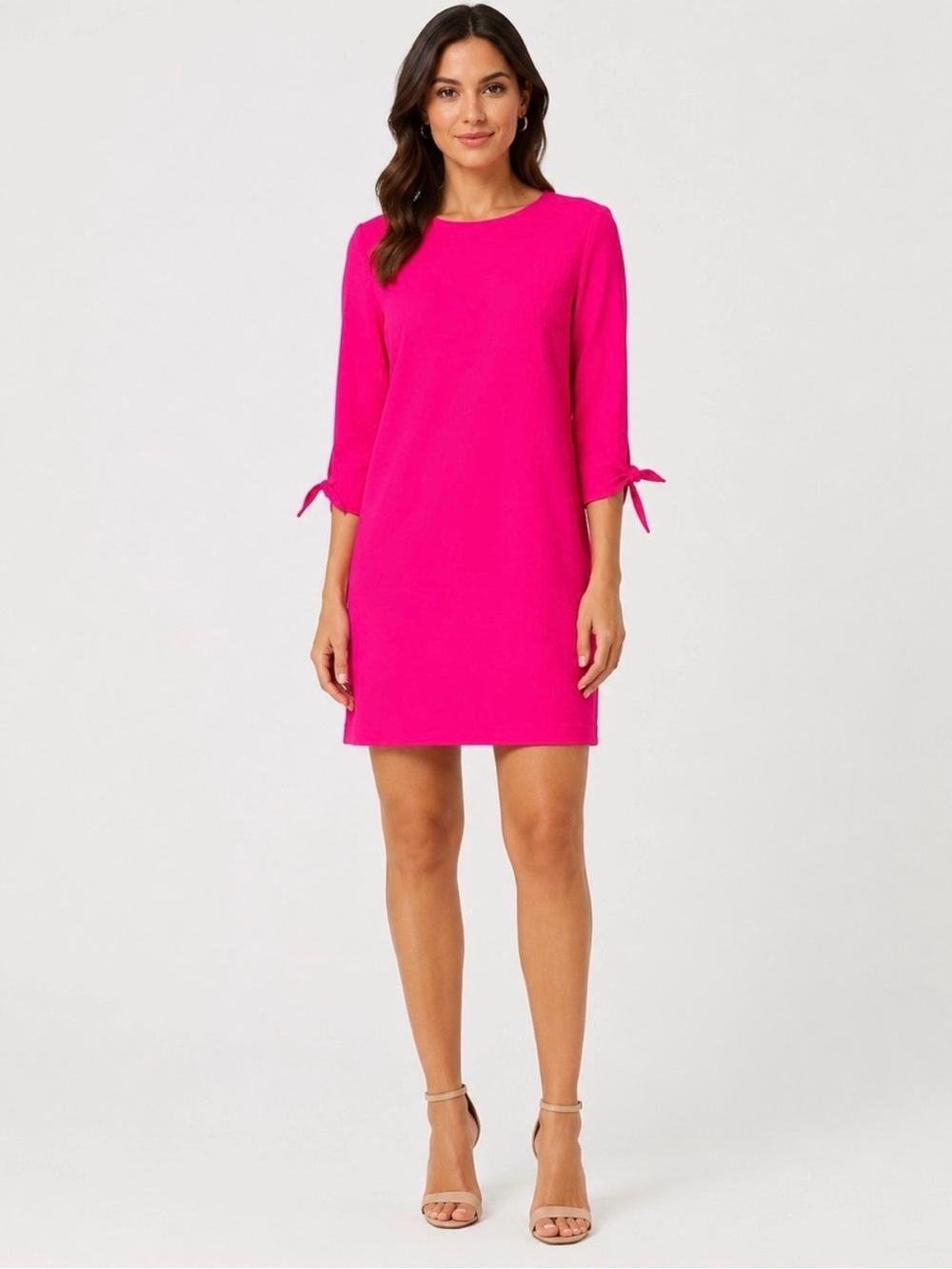 CeCe Hot Pink Tie Sleeve Shift Dress Size 14 Barbiecore Pink Wedding Guest